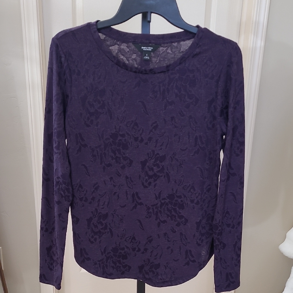 Simply Vera Vera Wang Purple Floral Burnout Long Sleeve Tee Size S